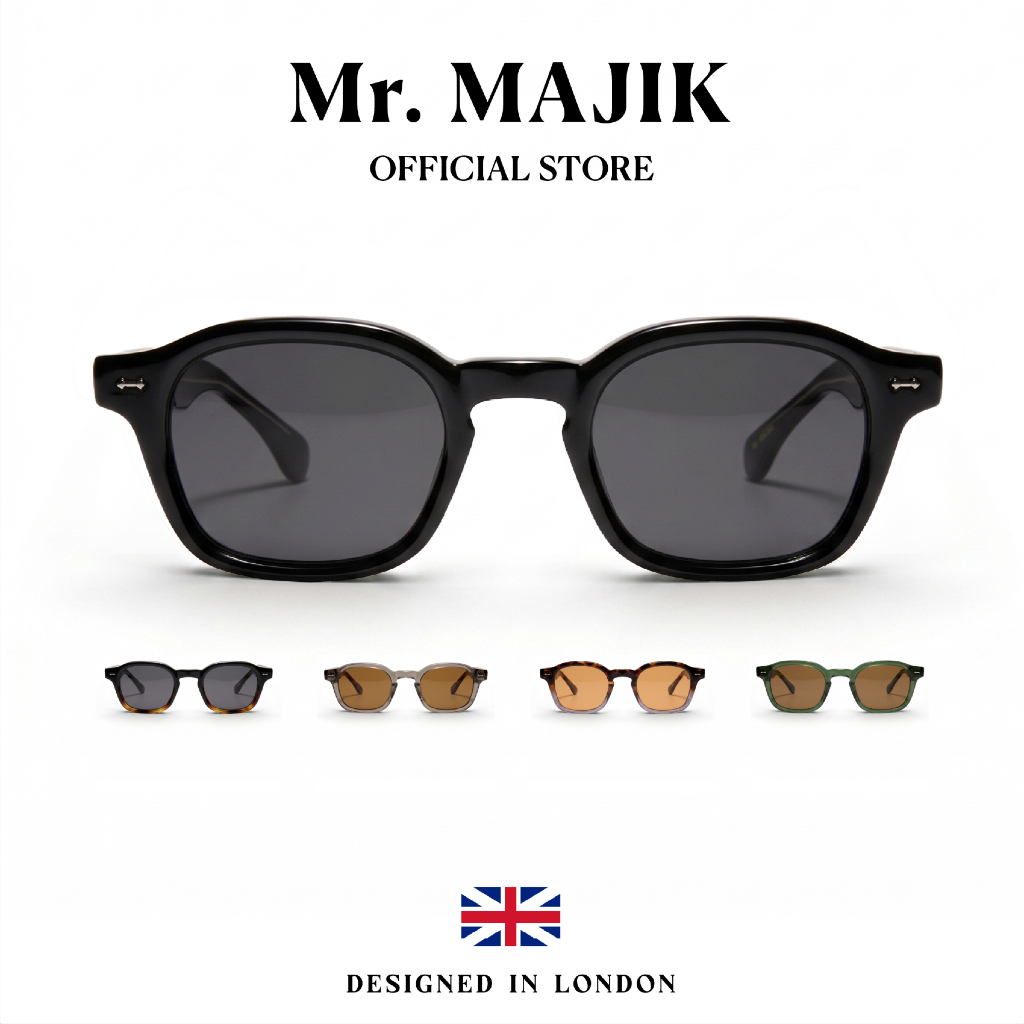 Mr.MAJIK แว่นตากันแดด Unisex ทรงเหลี่ยมมน วินเทจ Old Money คลาสสิก กรอบใส UV400 GZ-09