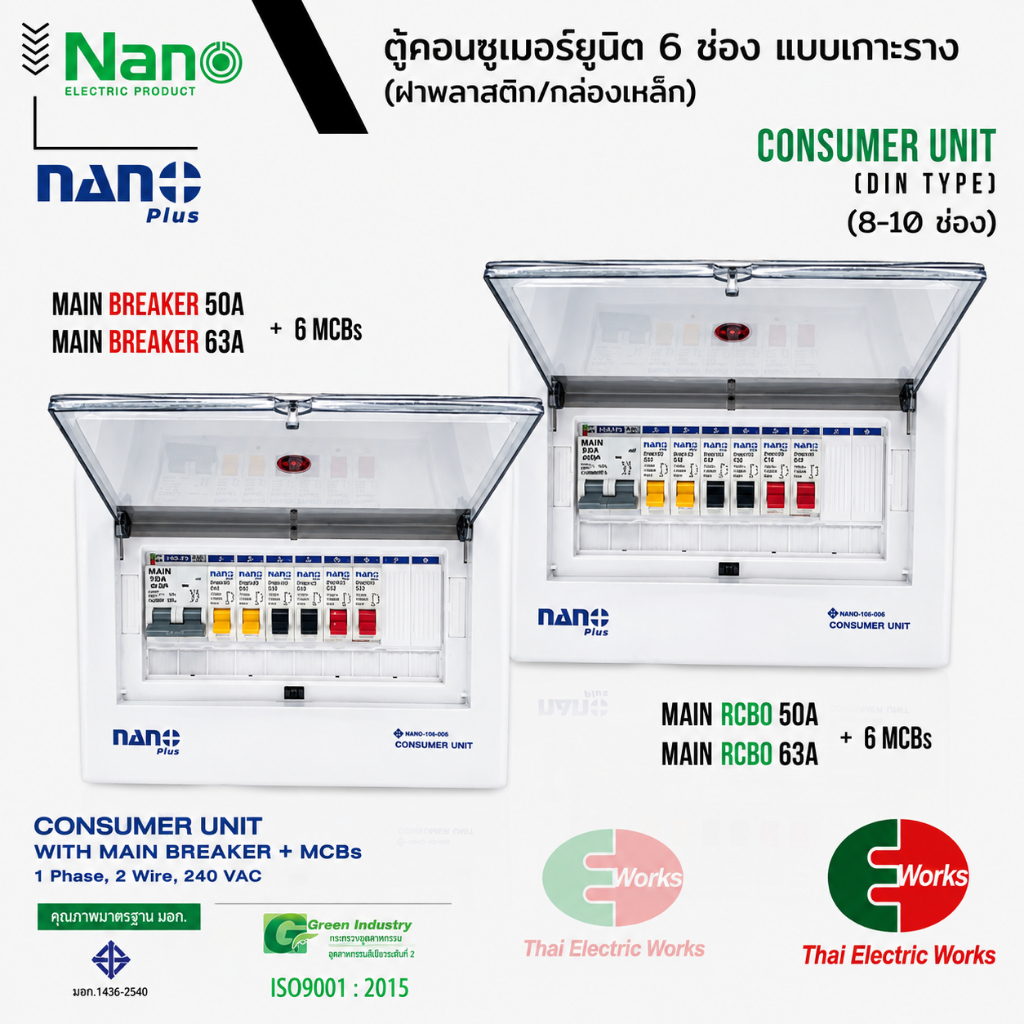 ตู้คอนซูมเมอร์ NANO Plus 6 ช่อง เมนธรรมดา MCB / กันดูด RCBO