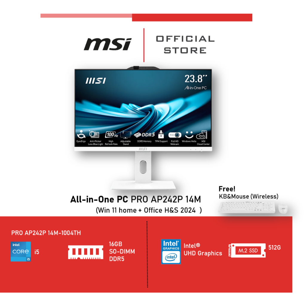 MSI PRO AP242P 14M-1004TH (Ci5-14400) Win 11 Home + Office H&S2024 AIO Computer All-in-One