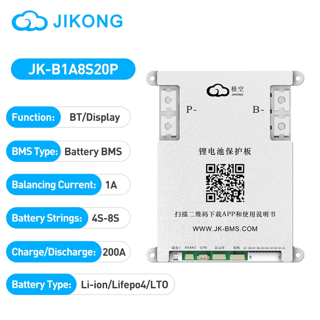 JIKONG JKBMS Balance 1A 4-8S 12V-24V 200A แบตลิเธียม ใช้ได้กับ NMC Li-ion LiFePO₄ LTO บอร์ดป้องกันแบตเตอรี่ลิเธียม