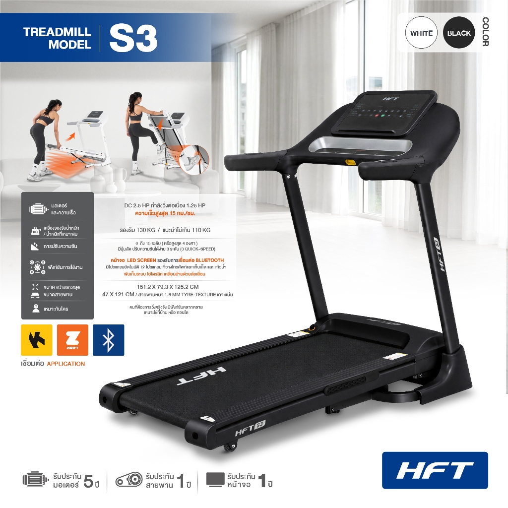 HFT ลู่วิ่งไฟฟ้า Treadmillรุ่น S1/S1Plus/S3 Brushless 2.5HP ลู่วิ่งไฟฟ้าพับเก็บได้ ลู่วิ่ง สไตล์มินิ