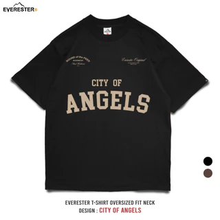 EVERESTER เสื้อยืด Oversized คอฟิต Heavy Cotton เสื้อผู้ชาย City Og Angels ดำ เสื้อผ้าผู้ชาย EXP