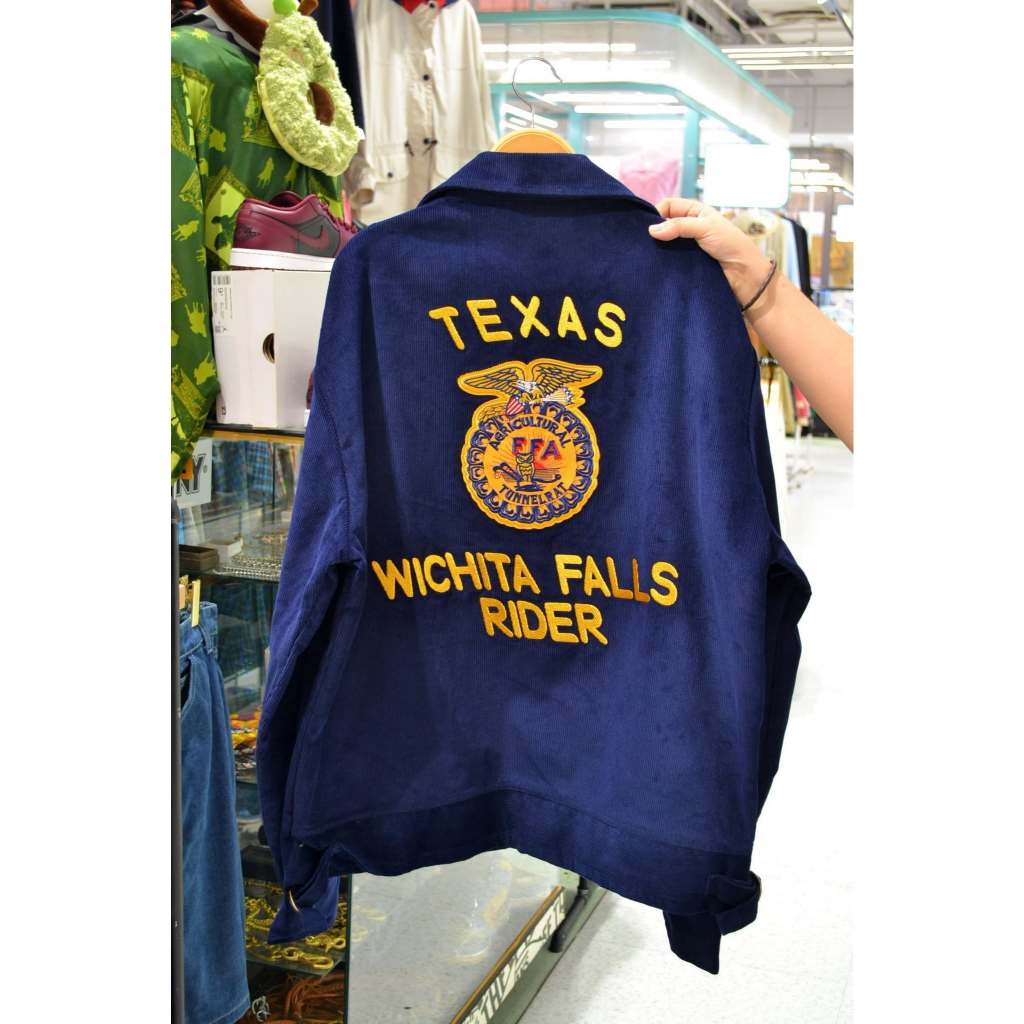 (พร้อมส่งจากไทย) Jacket แจ็คเก็ต FFA Texas เสื้อเเจ็กเก็ต ปักลายทอง สีนำเงินเข้ม ผ้าลูกฟูกแท้ เนื้อห