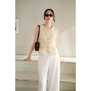 6028-2 กั๊กผ้าทวิต กระดุมทอง งานป้าย vshopbrand