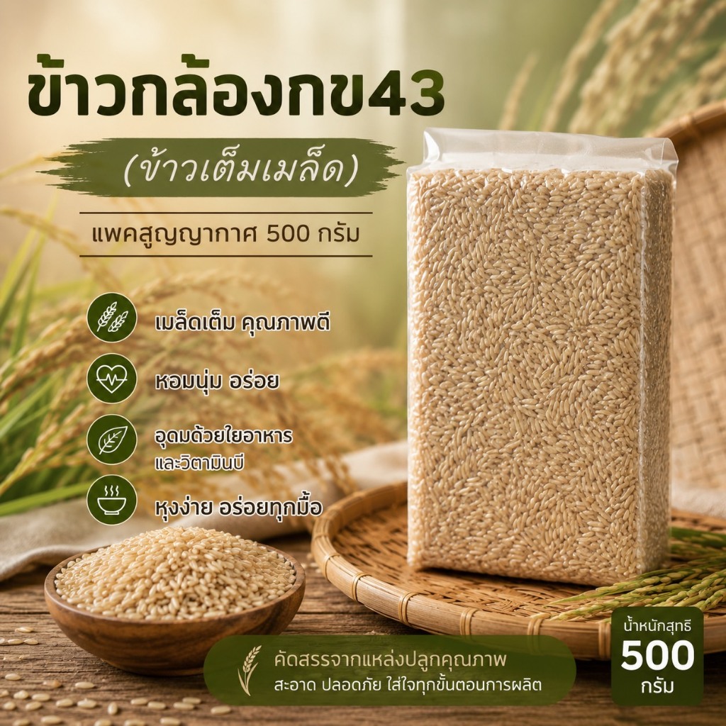 ข้าวกล้องกข.43แพคสูญญากาศ1กิโลกรัม ตราทรัพย์ธนา