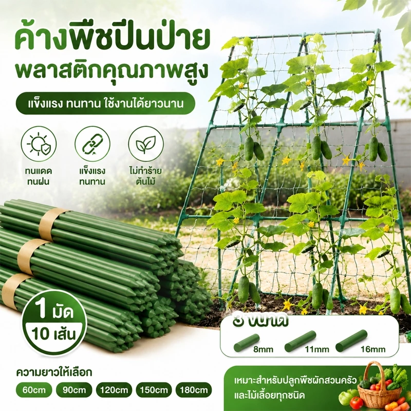 ชุด 10 ชิ้น ไม้ค้ำต้นไม้ เสาไม้เลื้อย 60-180ซม หนา 8-16มม เหล็กเคลือบPE กันน้ำกันสนิม สำหรับปลูกผัก มะเขือเทศ ทำซุ้มกิ่ง