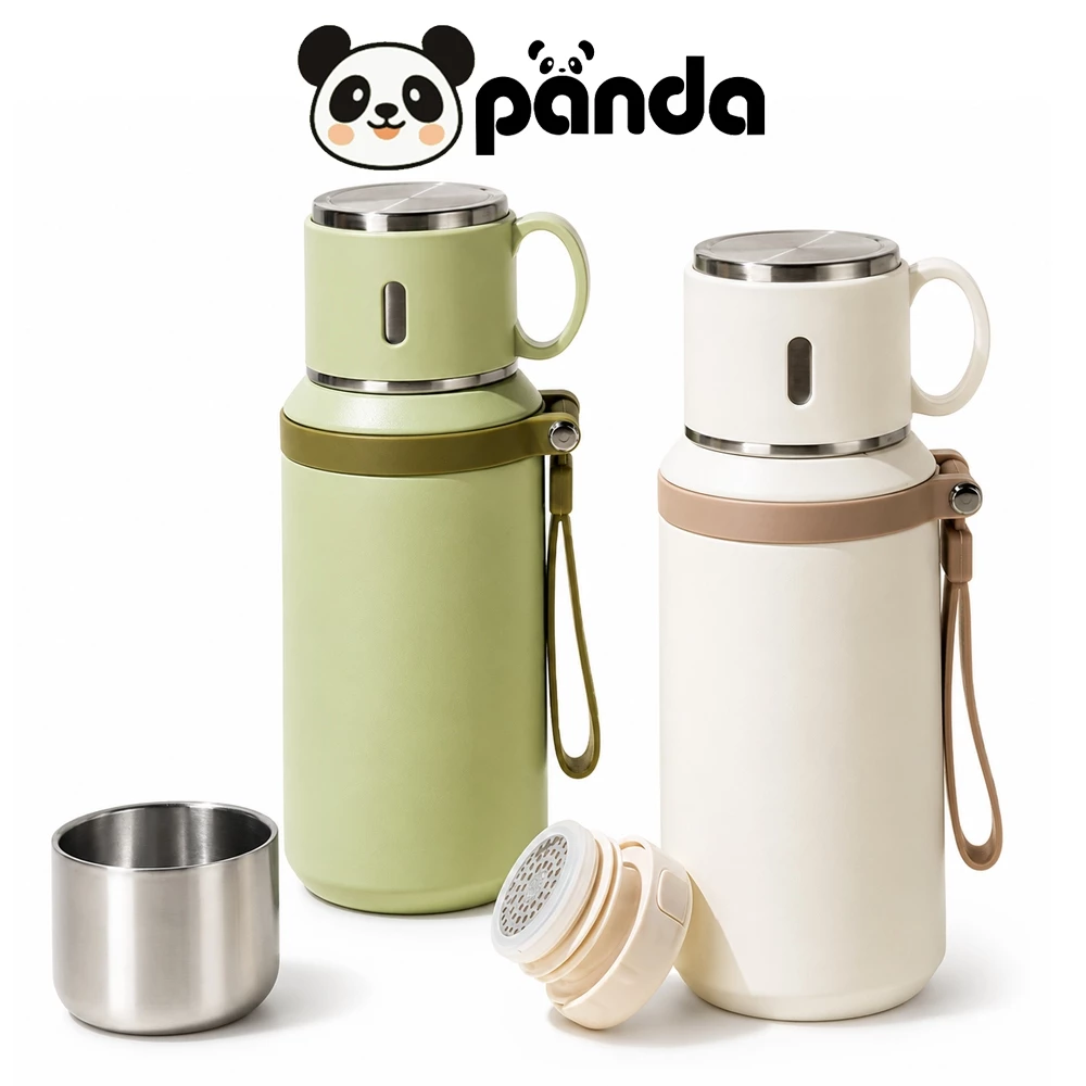 PANDA ขวดน้ำสแตนเลส แก้วเก็บความร้อน/เย็น กระบอกน้ำเก็บความร้อน 600ML/800ML มีฝาปิด ซีลซิลิโคน 5สี