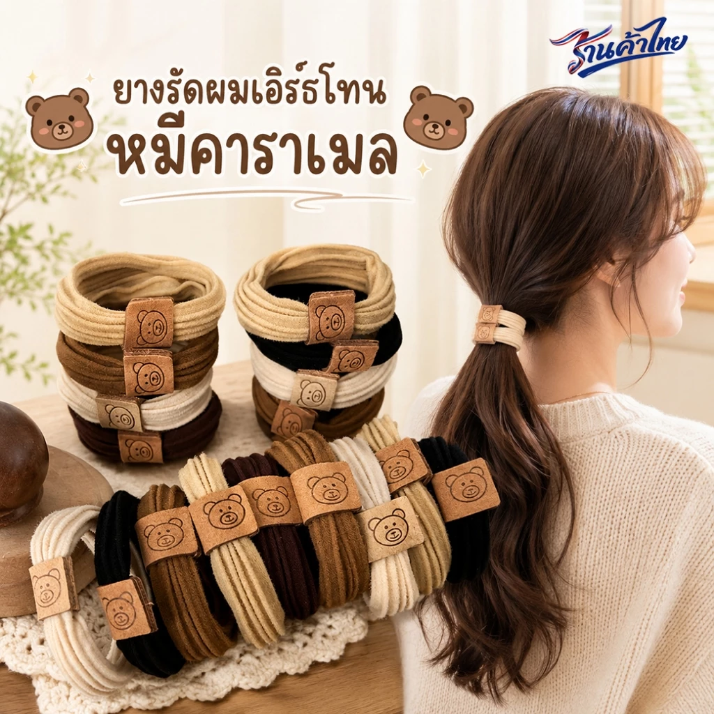 🧸ยางรัดผมเอิร์ธโทน🧸หมีคาราเมล🤎พร้อมส่งในไทย ยางมัดผมผู้หญิง ราคาส่ง หนังยางรัดผมแฟชั่นเกาหลี