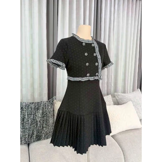 FW129 Jemma Dress ชุดเดรสสั้นทรงเข้ารูป ผ้าสูทวาเลนติโน่ (Valentino) พิมพ์ลายจุด เรียกว่า Polka Dot เสื้อคอกลม กั๊กท