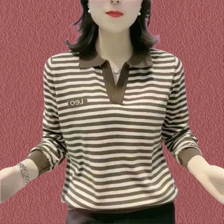 เสื้อยืดแขนยาวลายทางสำหรับผู้หญิง คอลเลกชันใหม่รับฤดูใบไม้ร่วง – สวมใส่ได้หลากหลายโอกาส มีสไตล์และดูดีมีระดับ มาในทรงหลว