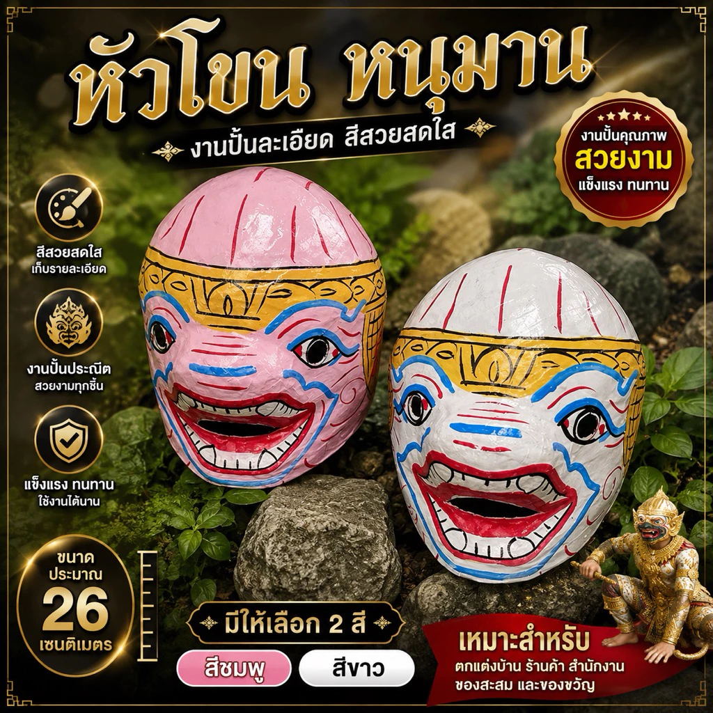 เปเปอร์มาเช่ หัวโขน ทรงหนุมาน (ขนาดประมาณ 20x20cm)