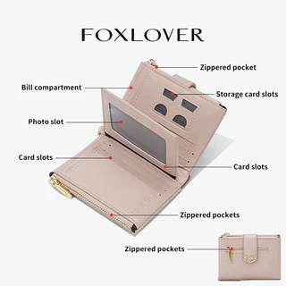 FOXLOVER กระเป๋าสตางค์สตรี แบบสั้น มีสายโซ่ 13 ช่องใส่บัตร สไตล์แฟชั่นทันสมัย มาพร้อมถุงของขวัญ