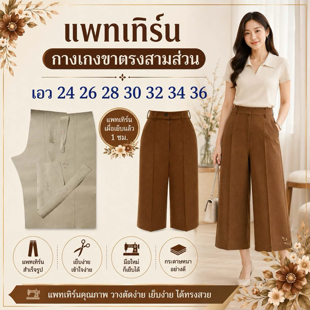 แพทเทิร์นกางเกงซิปหน้า/สินค้าเป็นกระดาษแบบตัดกางเกง/ลูกค้าไปตัดเย็บเอง