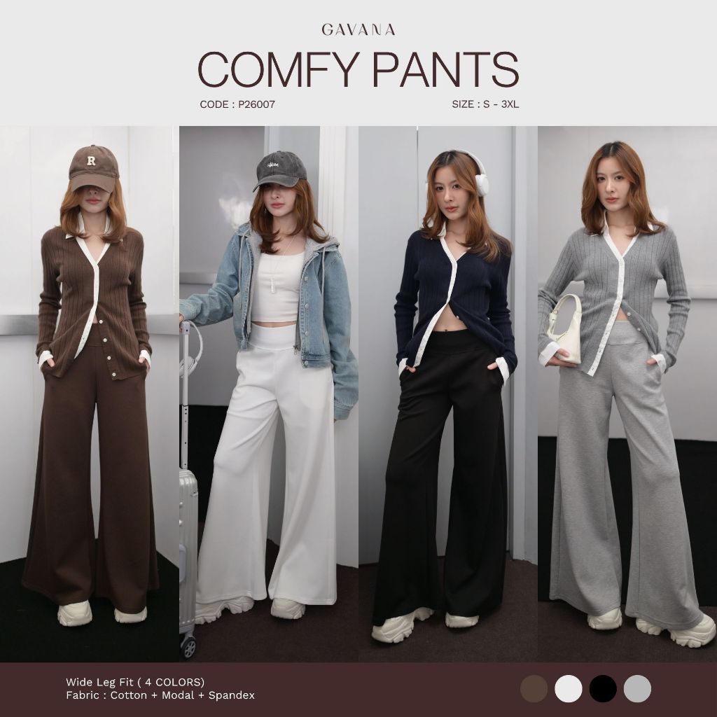 GAVANA Comfy Pants กางเกงติดแอร์ ❄️กางเกงขายาวทรงขาบาน ผ้านุ่มสัมผัสเย็น ใส่สบาย ใส่แล้วไม่อยากถอด #P26007