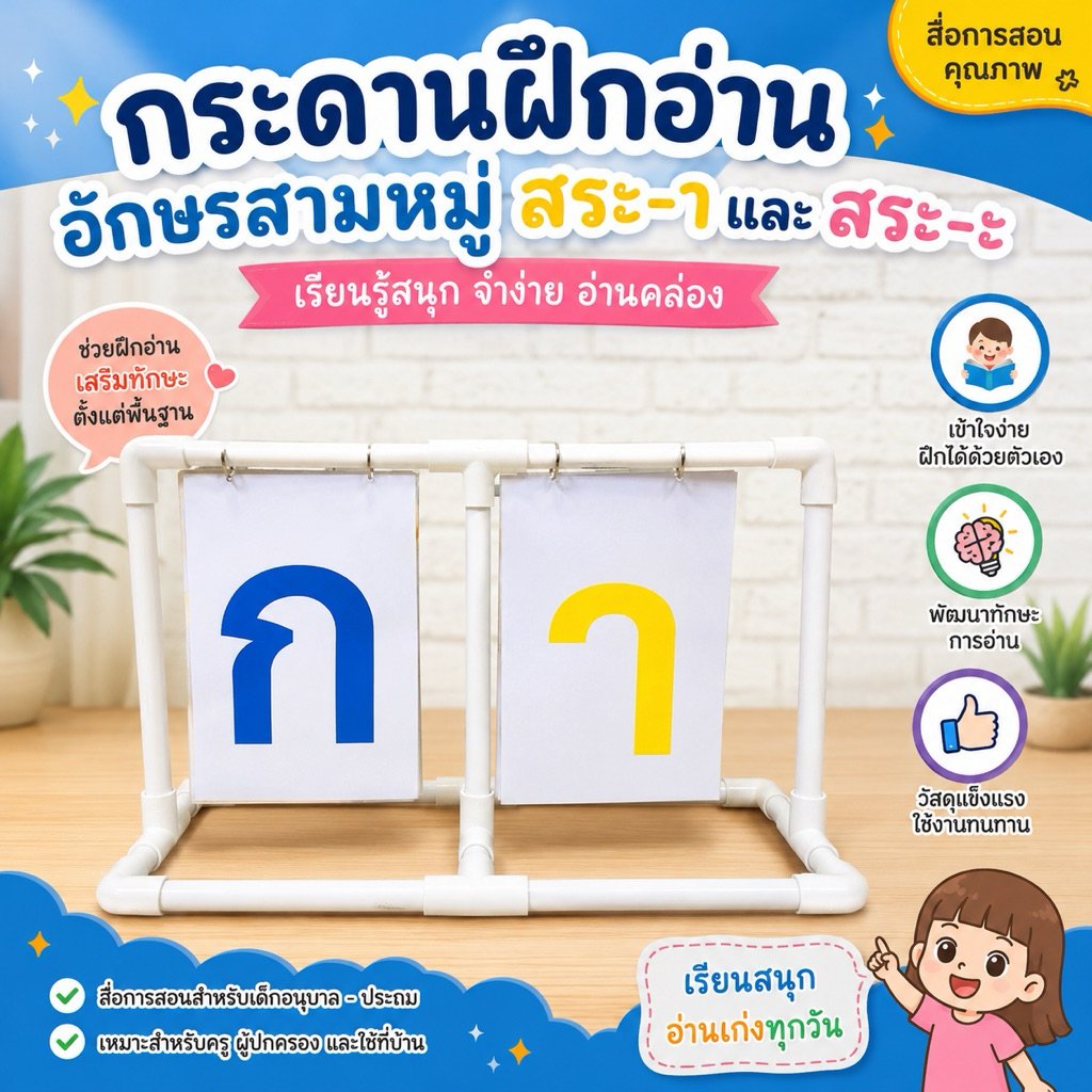 สื่อการสอนกระดานฝึกอ่านอักษรสามหมู่~สระ-า🌱สระ-ะ
