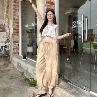 💰Mahahengcloset💰กางเกงขาจั๊มชายระบาย ตีเกล็ดหน้า ผ้าครัช เอวยางยืด ทรงสวย พรางหุ่น ใส่ได้ทุกไซส์