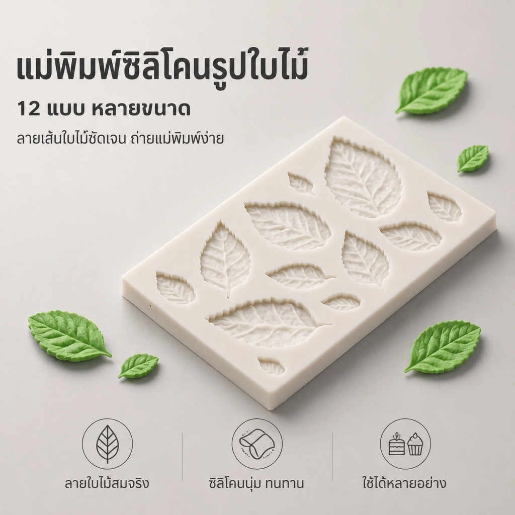 LUXE-T แม่พิมพ์ซิลิโคนรูปใบไม้คุณภาพสูง เหมาะสำหรับตกแต่งเค้ก ทำคุกกี้ และทำฟองดองต์ สีสุ่ม