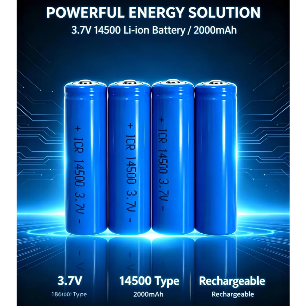 ถ่านชาร์จ AA 14500 3.7V 2000 mAh พร้อมส่ง ราคาสุดคุ้ม แบตเตอรี่ลิเธียมไอออนแบบชาร์จไฟได้ 4ก้อน charger