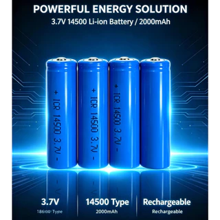 ถ่านชาร์จ AA 14500 3.7V 2000 mAh พร้อมส่ง ราคาสุดคุ้ม แบตเตอรี่ลิเธียมไอออนแบบชาร์จไฟได้ 4ก้อน charger