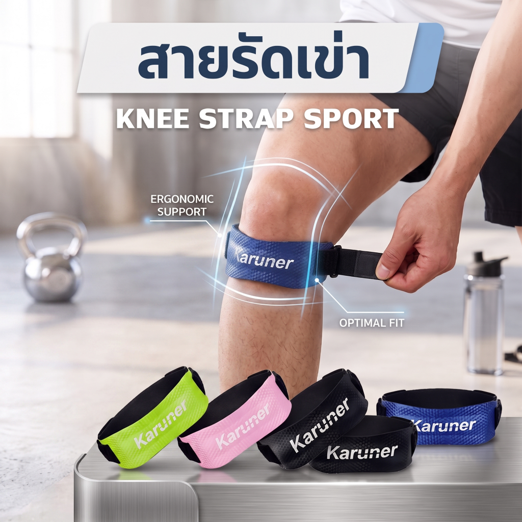 สนับเข่า ที่รัดเข่า Karuner Sport แท้ เสริมซิลิโคน พยุงเข่า ลดการบาดเจ็บเข่าขณะออกกำลังกาย 1 ข้าง