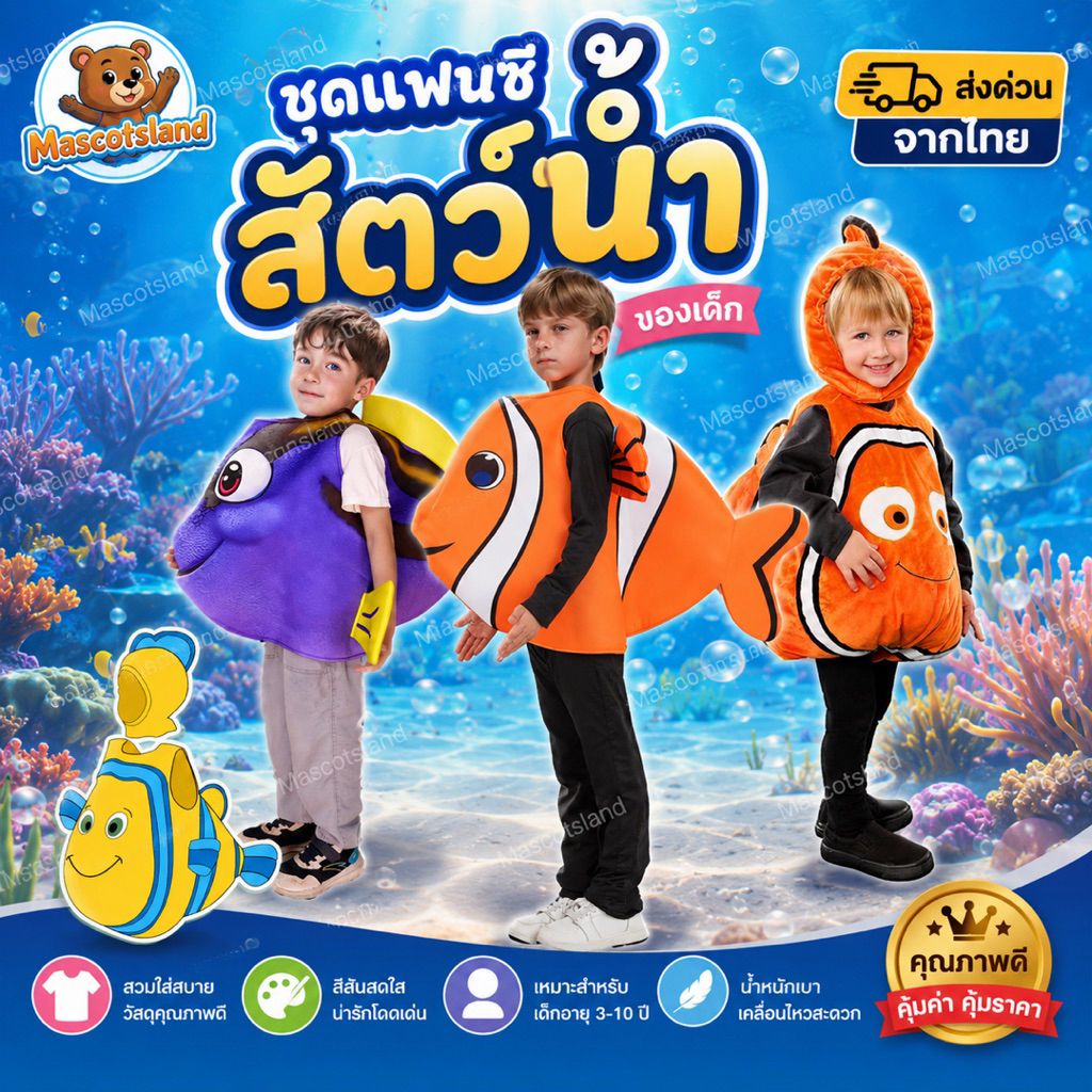 ชุดปลานีโม่เด็ก ชุดปลาดอลลี่เด็ก ชุดปลา ชุดสัตว์น้ำ ชุดปลานีโม่ nemo ชุดปลาทะเล ตรีมสัตว์น้ำ พร้อมส่งจากไทย