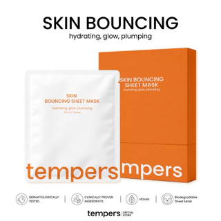 Tempers Skin Bouncing Sheet Mask แผ่นมาส์กหน้าสูตรเติมความชุ่มชื้น ผิวอิ่มน้ำ เรียบเนียน ลดผิวหมอง ลดริ้วรอย (25ml x 5)