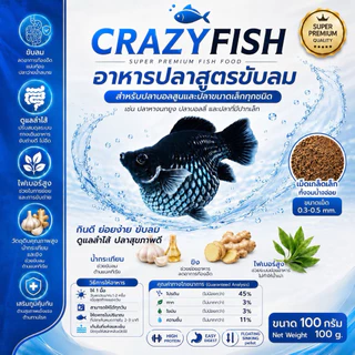 [ใหม่] Crazyfish อาหารปลาบอลลูนคุณภาพสูง สูตรขับลม โปรตีน 45% ไฟเบอร์สูง สำหรับปลาปากเล็กทุกชนิด [ขับลมบอลลูน]