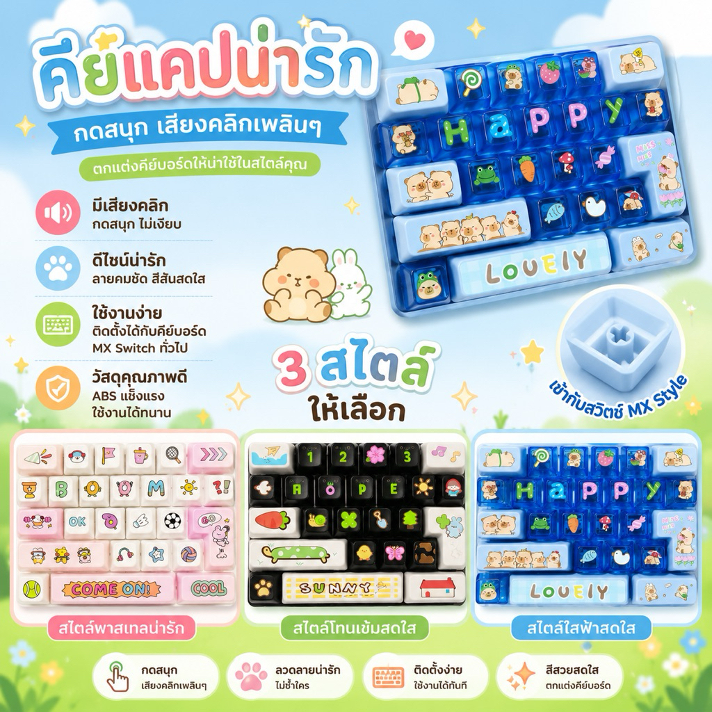 คลิกเกอร์ปุ่มกดน่ารัก พวงกุญแจ Keycap Fidget Clicker เสียงคลิก ของเล่นคลายเครียด พกพาง่าย