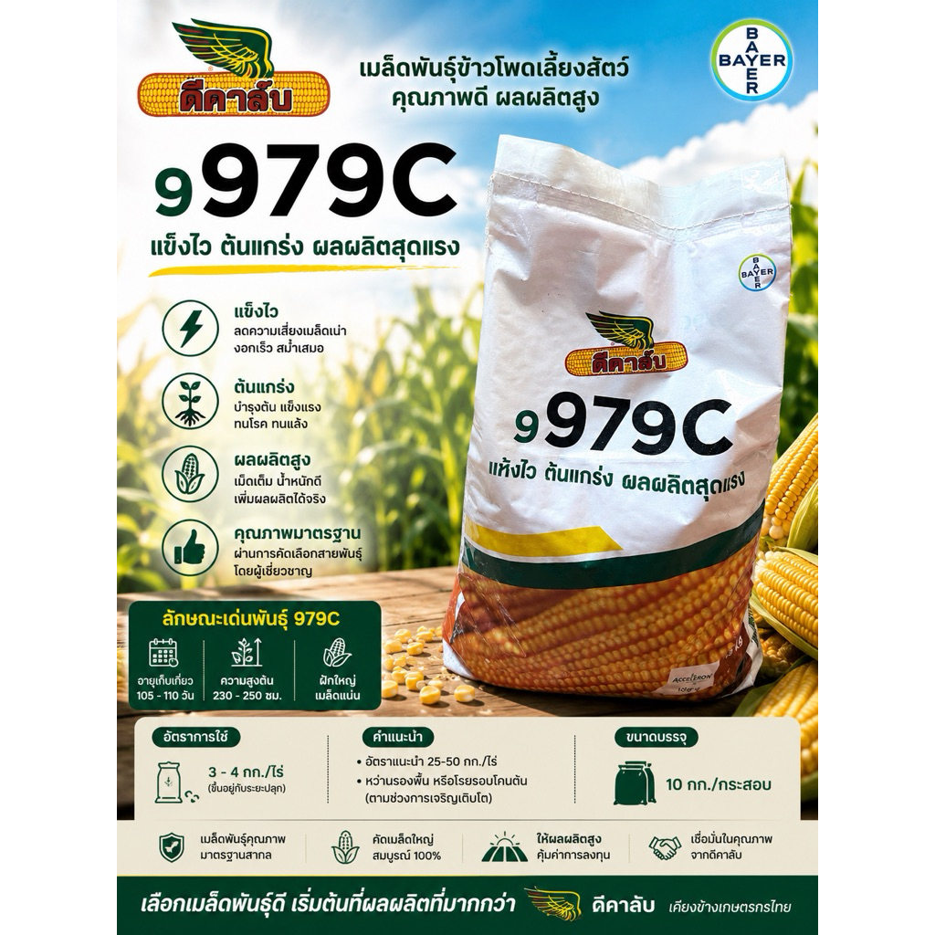 เมล็ดพันธุ์ข้าวโพด ดีคาล์บ 9979C ขนาด 10 กก. เมล็ดพันธุ์คุณภาพ ต้นแข็งแรง ให้ผลผลิตดี