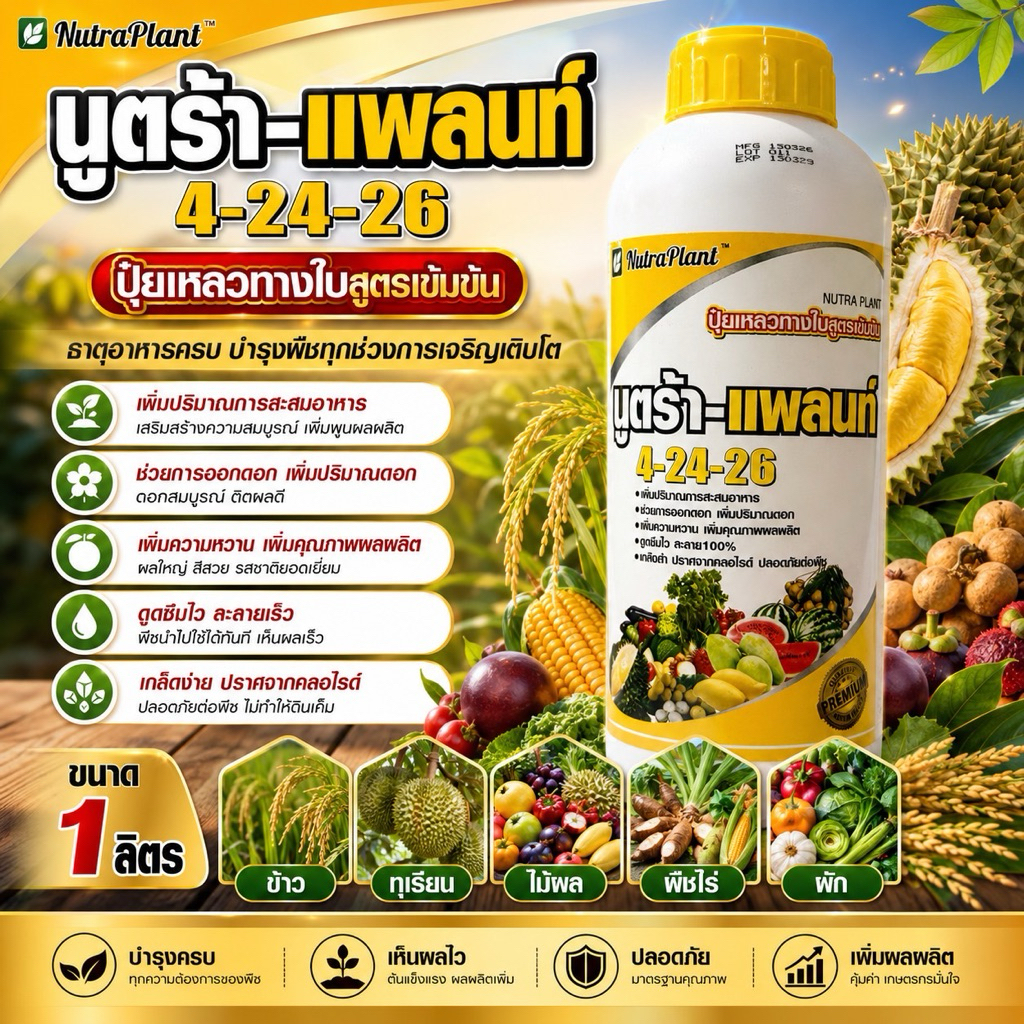 นูตร้าแพลนท์ 4-24-26 1ลิตร ปุ๋ยเหลวทางใบสูตรเข้มข้น
