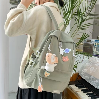พร้อมจัดส่ง กระเป๋าเป้นักเรียนเกาหลีน่ารัก ดีไซน์เรียบง่าย สีพาสเทล