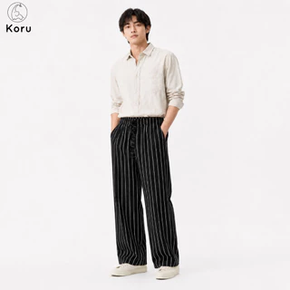 KORU กางเกงขายาวทรงหลวม ลายริ้วแถบใหญ่เอว 24 - 42 นิ้ว