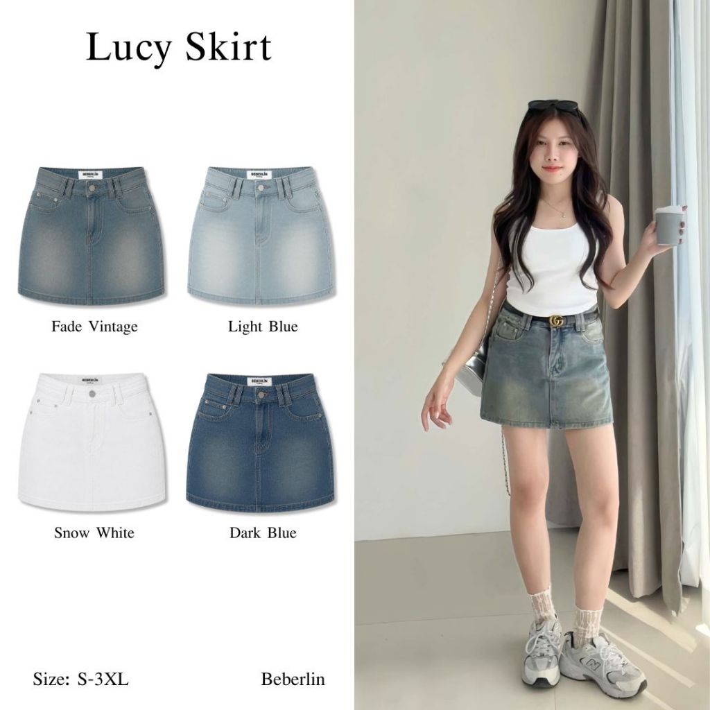 Beberlin กระโปรงยีนส์สั้นทรงเอ เอวสูง มีซับใน รุ่น Lucy Skirt / No : 5531