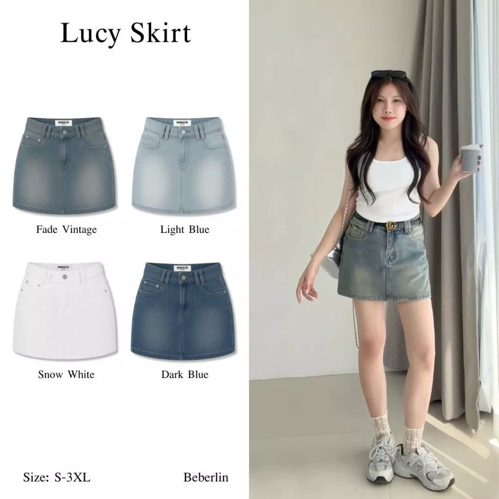 Beberlin กระโปรงยีนส์สั้นทรงเอ เอวสูง มีซับใน รุ่น Lucy Skirt / No : 5531