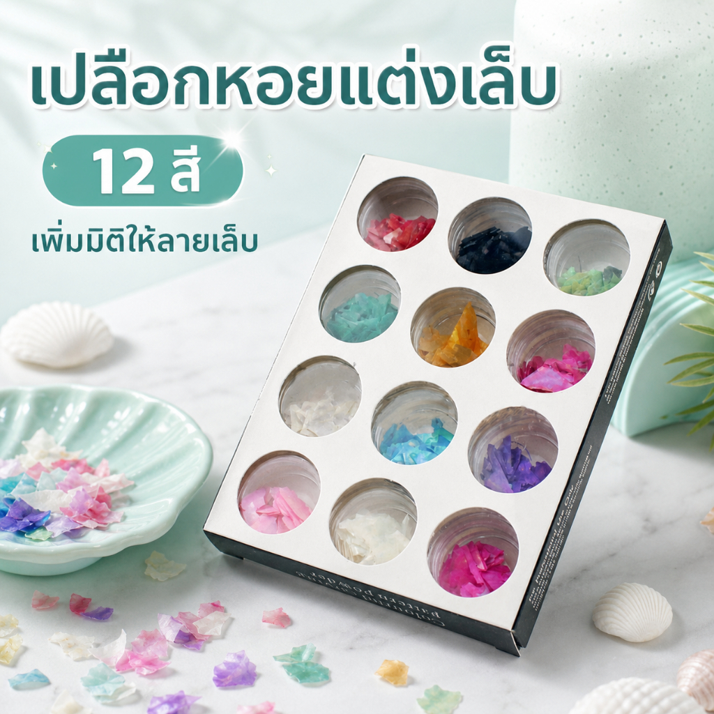 เซ็ตเปลือกหอยตกแต่งเล็บ 12 สี BKT-06