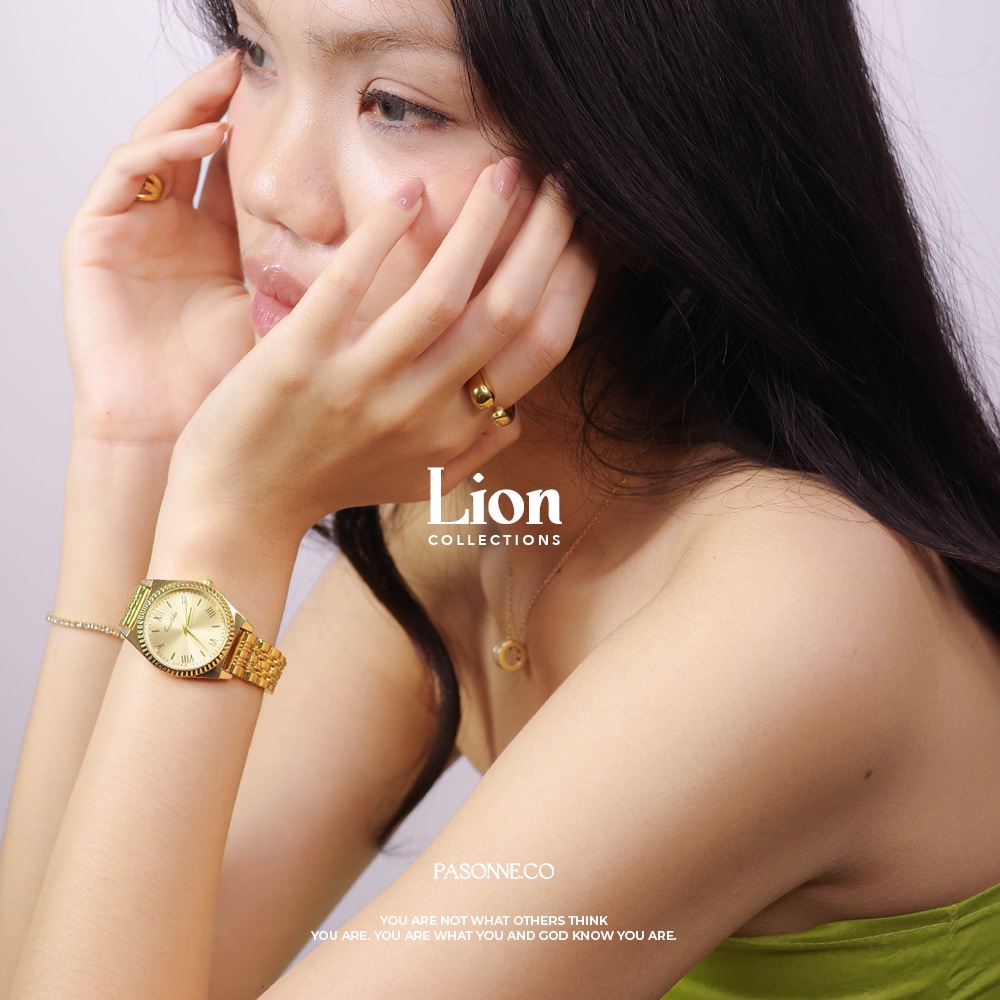 pasonne.co นาฬิกาข้อมือ รุ่น Lion สีทองสแตนเลส วินเทจ