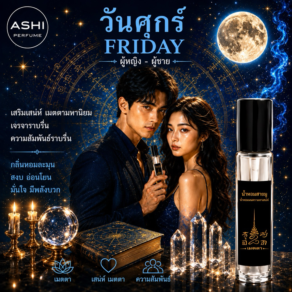 น้ำหอมสายมูเสริมดวง ประจำวันเกิดเพิ่มความมั่นใจ 7 day มีกลิน สาววันศุกร์ ติดทน16ชม +++ ขนาดทดลอง10ml