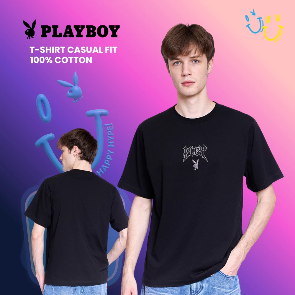 PLAYBOY 08PB เสื้อยืด เสื้อผ้าผู้ชาย/เสื้อ/เสื้อยืดสีดำ รุ่น P1MT265TB115BK