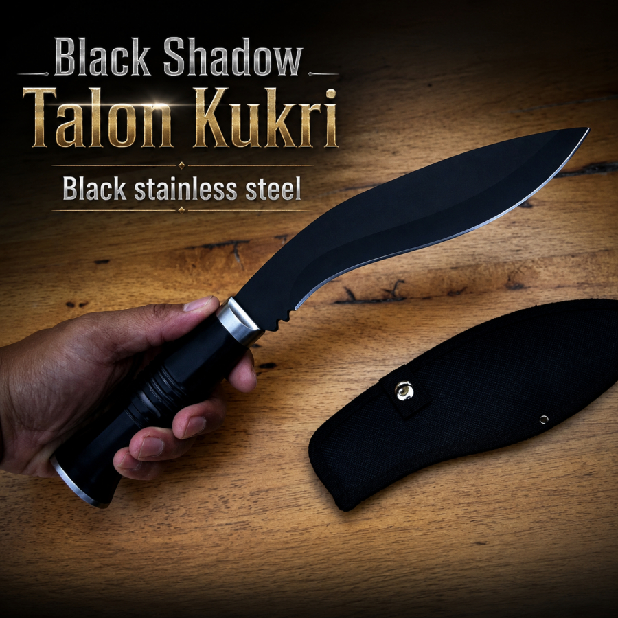 มีดเดินป่า Black Shadow Talon กรูข่า ใบโค้ง 7.5 นิ้ว พร้อมซองไนลอน | Outdoor Hunting Knife