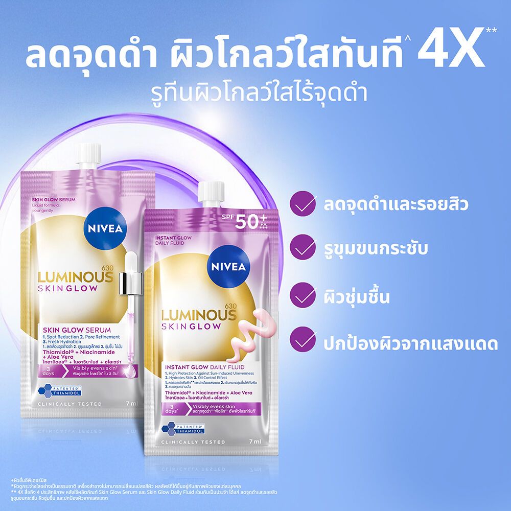 Exp.2028 นีเวีย ลูมินัส630 สกิน โกลว์ เซรั่ม 7 มล. กันแดด 7 มล. NIVEA Luminous Skin Glow