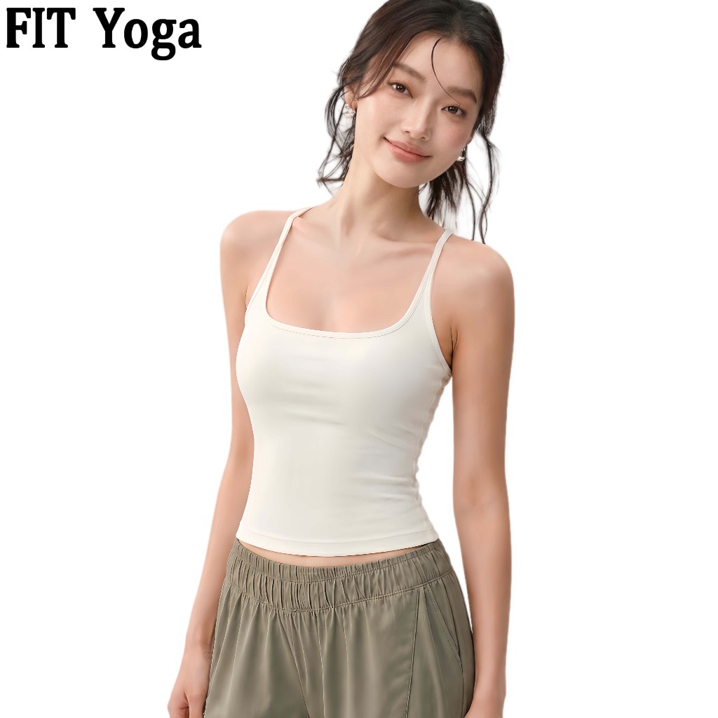 FitYoga เสื้อกล้ามโยคะสตรีมีแผ่นรองอกในตัวเหมาะสำหรับออกกำลังกาย เทนนิส พิลาทิส เสื้อสายเดี่ยวสปอร์ต