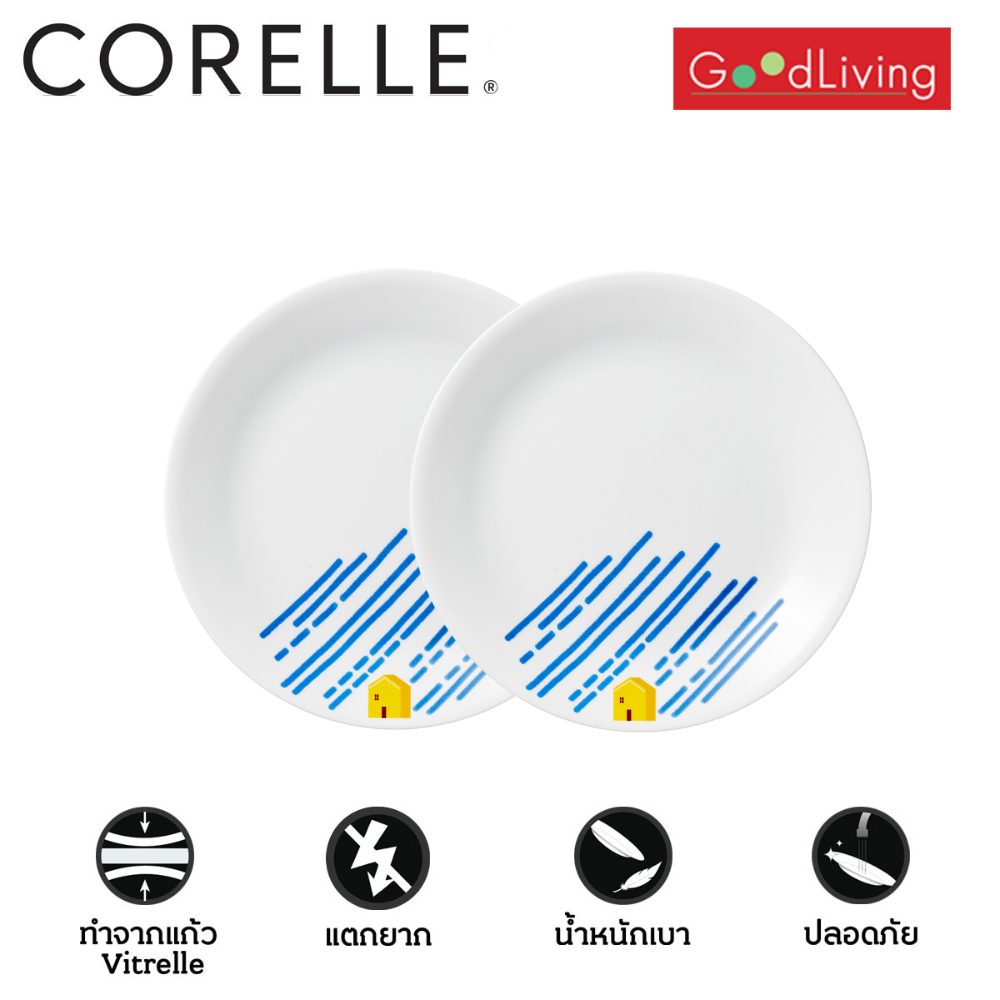 Corelle The Blue จานอาหาร ขนาด 8.5 นิ้ว (21.5 ซม.)จำนวน 2 ชิ้น / C-03-108-TBE-2