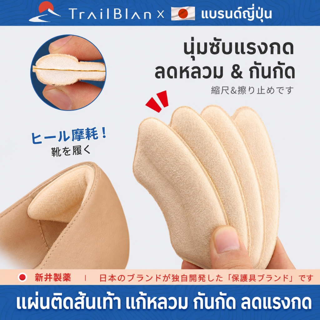 แผ่นกันกัดส้น ฟองน้ำหนานุ่ม ลดการเสียดสี ช่วยให้รองเท้ากระชับ สีดำ/ครีม บรรจุแพ็กเกจสีพรีเมียม