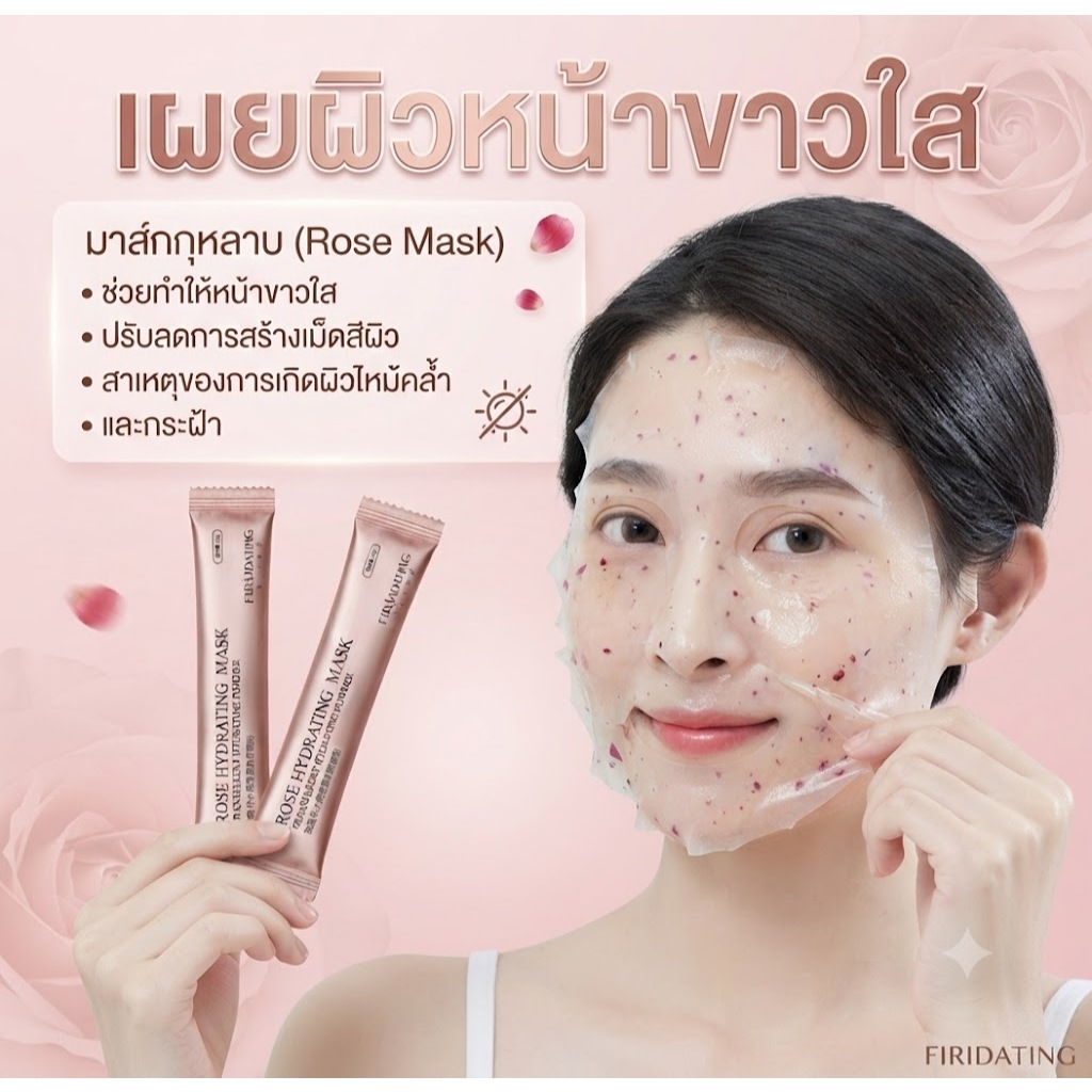 มาส์กหน้าเจลลี่ สูตรกุหลาบ ช่วยทำให้ผิวชุ่มชื้น ขาวกระจ่างใส กระชับรูขุมขน