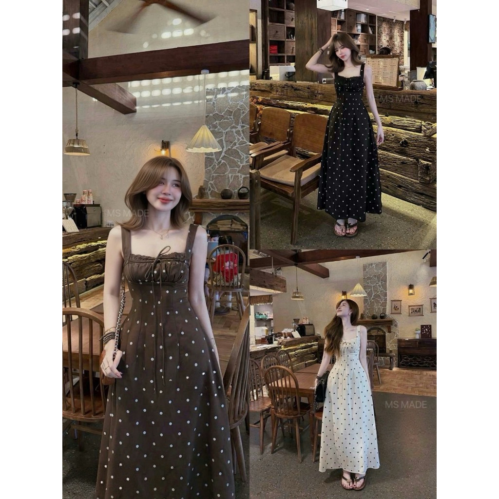 Longdress เดรสยาวลาย polkadots ทรงเจ้าหญิง ใส่ไปคาเฟ่ ทะเลสวยๆ msmade
