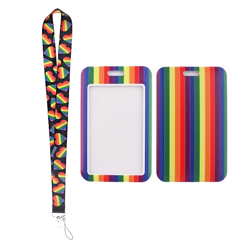 สายคล้องคอ Pride สายคล้องบัตรพนักงาน สายคล้องมือถือ ลายเรนโบว์ LGBTQ+ สายรุ้ง พร้อมสายห้อย Pride Lan