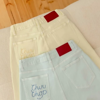 [พร้อมส่ง] CHUUCHOP (XS-4XL) - Rocky road jeans กางเกงยีนส์เอวสูง ผ้ายืด ทรงสวย ลุคมินิมอล ใส่สบาย (C9100)