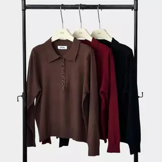Atipashop - Regent Knit Polo เสื้อไหมพรม คอปกแขนยาว ดีเทลกระดุม ดีไซน์เรียบหรู ใส่ง่ายได้ทุกวัน