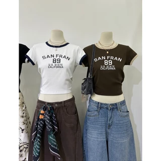 A1087 เสื้อครอป SAN FRAN 89 ดีไซน์สปอร์ตวินเทจกำลังฮิต ผ้านุ่ม ยืด ใส่สบาย ทรงครอปกำลังดี มีให้เลือกหลายสี