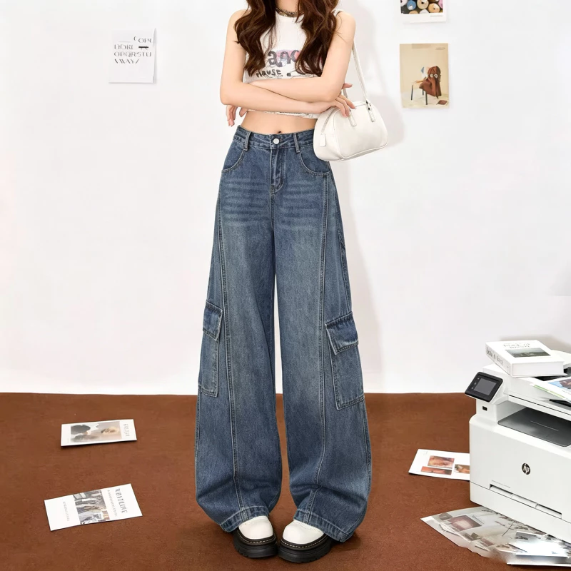 กางเกงยีนส์ขากระบอกใหญ่เอวสูง ผ้าดี ปลายขากว้าง กางเกงทรงหลวม Clothing Women ผู้หญิง เสื้อผ้า